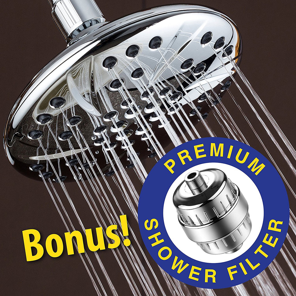New Release - AquaDance Large 6 inch High Pressure Rainfall Shower Head in Premium Chrome Finish PLUS HotelSpa Universal Shower Filter with 3 Stage Cartridge.