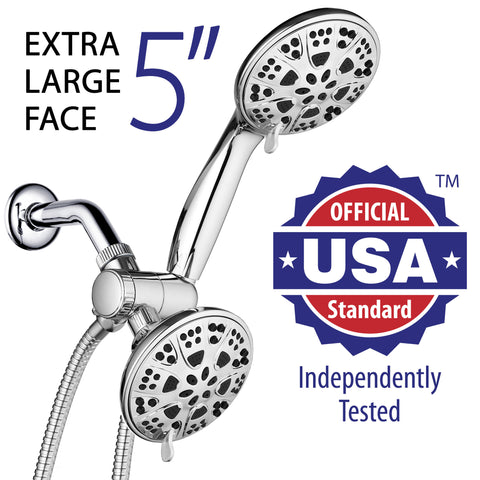 AquaDance® 3324 Giant 5" 30 Mode All Chrome 3-way High Power Combo. Use Shower Head & Handheld Separately or Together! Officially Independently Tested to Meet Strict US Quality & Performance Standards!