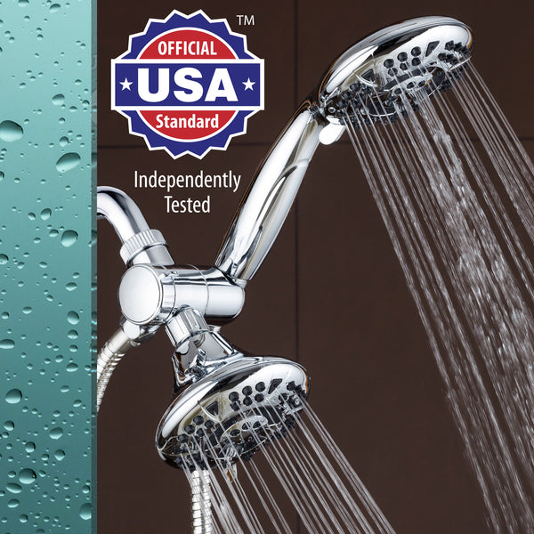 AquaDance® 3325 High Pressure 3-way Twin Shower Combo Lets You Enjoy Two 4.15" 6-Setting Showers Separately or Together! Officially Independently Tested to Meet Strict US Quality & Performance Standards!