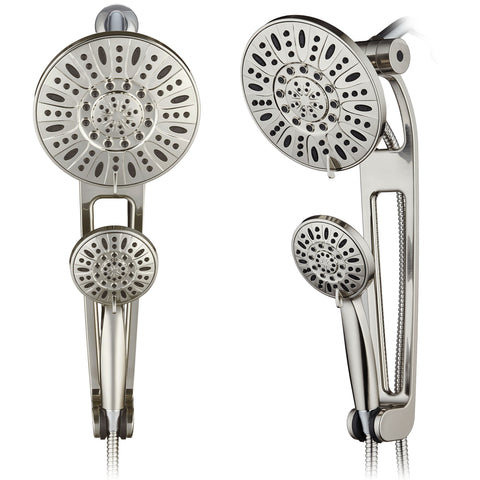 AQUABAR High-Pressure 48-mode 3-way Shower Spa Combo with Adjustable 18" Extension Arm for Easy Reach & Mobility! Enjoy Luxury 7" Rain & Handheld Shower Head Separately or Together! Brushed Nickel