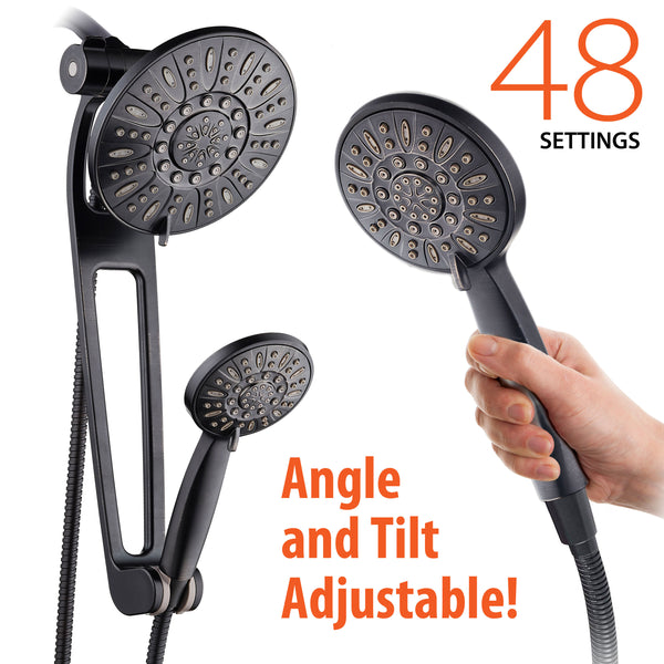 AQUABAR High-Pressure 48-mode 3-way Shower Spa Combo with Adjustable 18" Extension Arm for Easy Reach & Mobility! Enjoy Luxury 7" Rain & Handheld Shower Head Separately or Together! Oil-Rubbed Bronze