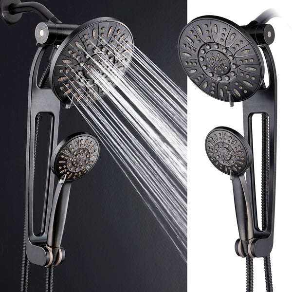 AQUABAR High-Pressure 48-mode 3-way Shower Spa Combo with Adjustable 18" Extension Arm for Easy Reach & Mobility! Enjoy Luxury 7" Rain & Handheld Shower Head Separately or Together! Oil-Rubbed Bronze