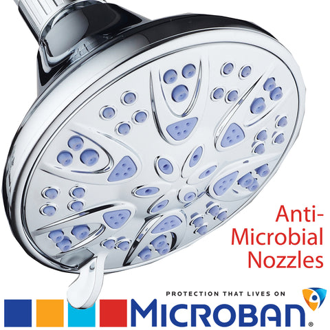 AquaDance® 5503 Antimicrobial/Anti-Clog High-Pressure 6-setting Shower Head by AquaDance with Microban Nozzle Protection from Growth of Mold, Mildew & Bacteria for Stronger Shower! Sunset Blue