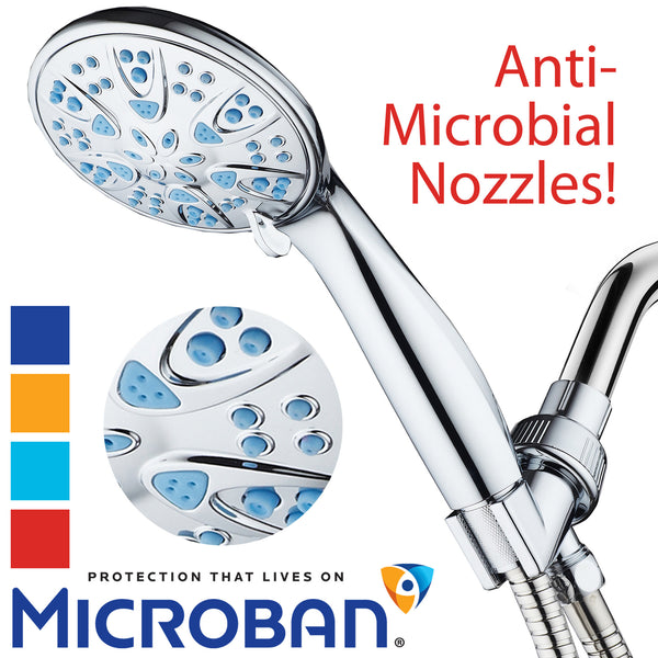 AquaDance® 5514 AquaDance 5514 Antimicrobial/Anti-Clog High-Pressure 6-Setting Hand with with Microban Nozzle Protection from Growth of Mold, Mildew & Bacteria for Stronger Shower! 4" Wave Blue