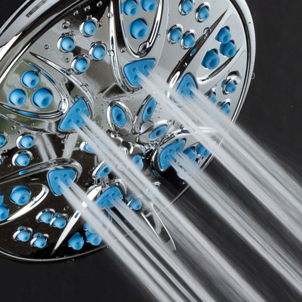 AquaDance® 5514 AquaDance 5514 Antimicrobial/Anti-Clog High-Pressure 6-Setting Hand with with Microban Nozzle Protection from Growth of Mold, Mildew & Bacteria for Stronger Shower! 4" Wave Blue