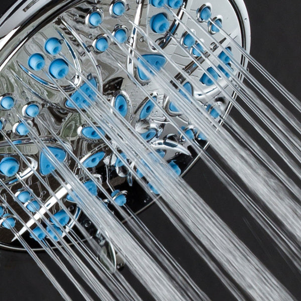 AquaDance® HL0805BN Antimicrobial / Anti-Clog High-Pressure 6-Setting Shower Head with Microban Nozzle Protection from Growth of Mold, Mildew & Bacteria for Stronger Shower! 4" Aqua Blue