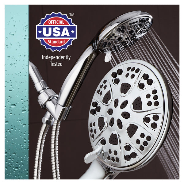 AquaDance® 3317 Giant 5" 6-Setting All Chrome High Pressure Hand Held Shower Head with Hose for Ultimate Shower Spa! Officially Independently Tested to Meet Strict US Quality & Performance Standards!