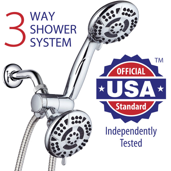 AquaDance® 3325 High Pressure 3-way Twin Shower Combo Lets You Enjoy Two 4.15" 6-Setting Showers Separately or Together! Officially Independently Tested to Meet Strict US Quality & Performance Standards!