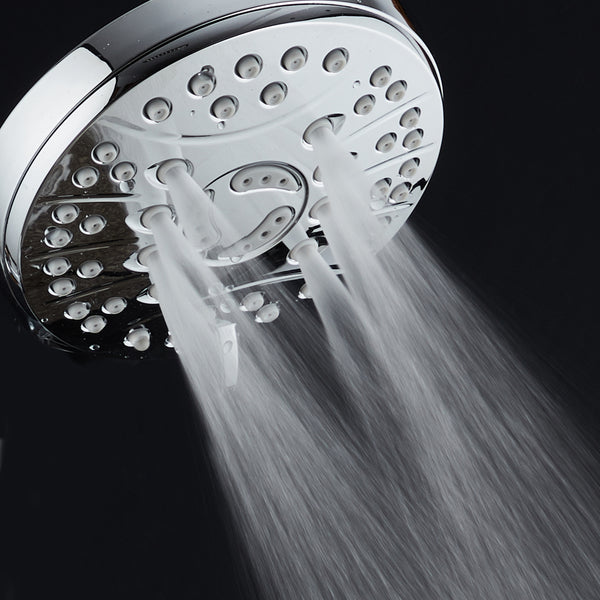 AquaSpa High Pressure 6-setting Luxury Rain Shower Head / Extra Large Face / Anti Clog Jets / Solid Brass Connection Ball Joint / Angle Adjustable / All Chrome Finish / Latest Design / Top US Brand