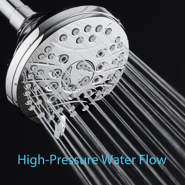 AquaSpa High Pressure 6-setting Luxury Rain Shower Head / Extra Large Face / Anti Clog Jets / Solid Brass Connection Ball Joint / Angle Adjustable / All Chrome Finish / Latest Design / Top US Brand