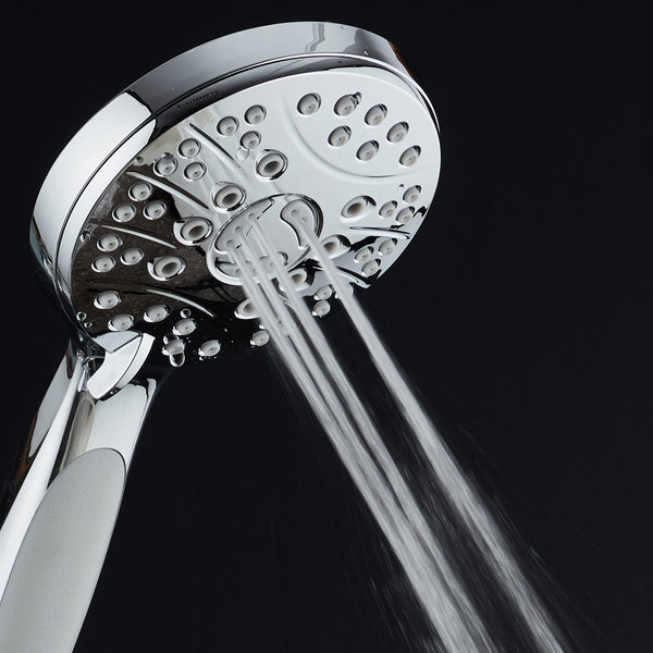 AquaSpa High Pressure 6-setting Luxury Handheld Shower Head / Extra Long 6 Foot Stainless Steel Hose / Anti Clog Jets / Anti Slip Grip / All Chrome Finish / Top US Brand / Includes Extra Wall Bracket
