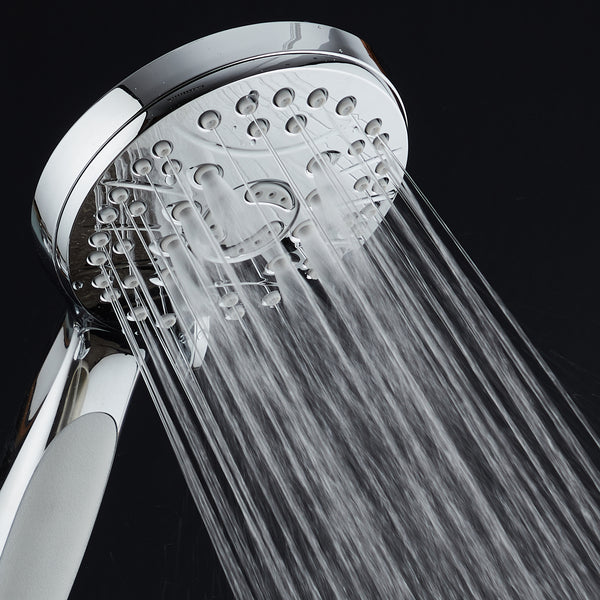 AquaSpa High Pressure 6-setting Luxury Handheld Shower Head / Extra Long 6 Foot Stainless Steel Hose / Anti Clog Jets / Anti Slip Grip / All Chrome Finish / Top US Brand / Includes Extra Wall Bracket