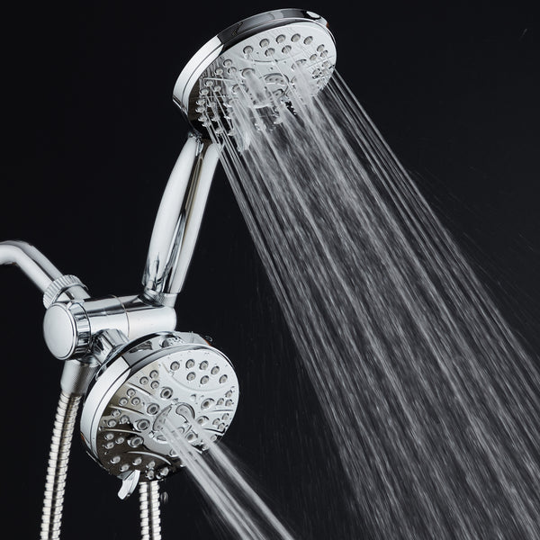 AquaSpa High Pressure 48-mode Luxury 3-way Combo / Dual Rain & Handheld Shower Head / Extra Long 6 Foot Stainless Steel Hose / Extra Large Face / Anti Clog Jets / All Chrome Finish / Top US Brand