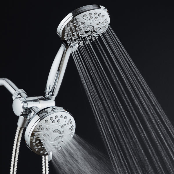 AquaSpa High Pressure 48-mode Luxury 3-way Combo / Dual Rain & Handheld Shower Head / Extra Long 6 Foot Stainless Steel Hose / Extra Large Face / Anti Clog Jets / All Chrome Finish / Top US Brand