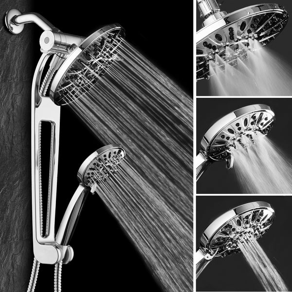 AQUABAR by AquaDance® 3382 High-Pressure 48-mode 3-way Shower Spa Combo with Adjustable 18" Extension Arm for Easy Reach & Mobility! Enjoy Luxury 7" Rain & Handheld Shower Head Separately or Together! All-Chrome Finish