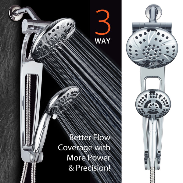 AQUABAR by AquaDance® 3383 High-Pressure 3-way Shower Spa Combo with Adjustable 18" Extension Arm for Easy Reach & Mobility! Enjoy Luxury 6" Rain & Handheld Shower Head Separately or Together! All-Chrome Finish