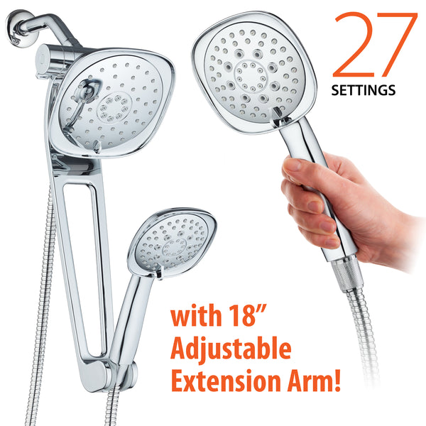 AQUABAR by AquaDance® 3384 High Pressure Square 3-way Luxury Spa Combo System with Adjustable 18" Extension Arm for Easy Reach & Mobility - Use 7.5" Rain & Handheld Shower Head Separately or Together/All-Chrome Finish