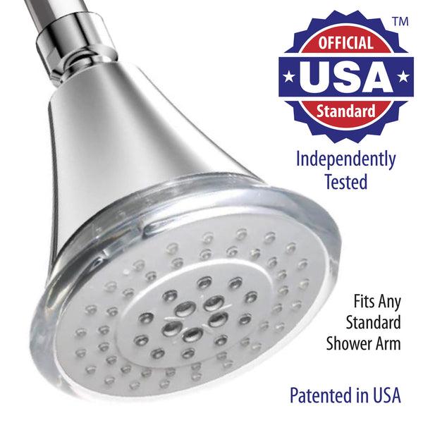 AquaDance® 1595 High-Pressure 5-Setting 7-Color LED Shower Head. Latest Modern Contemporary Sleek Design. Powered by Running Water, No Batteries Ever Needed!