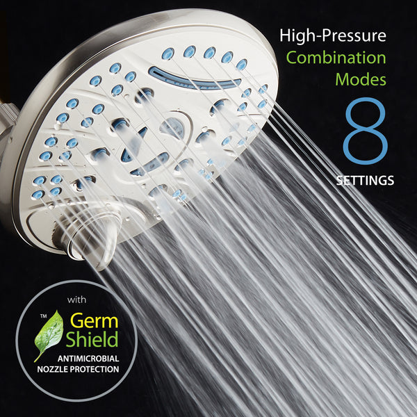AquaCare High-Pressure 8-setting 7-inch Rainfall Shower Head with Cascading Waterfall and Antimicrobial Anti-clog Nozzles for Cleaner, More Powerful Shower! Top American Brand / Brushed Nickel Finish