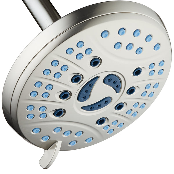 AquaCare AS-SEEN-ON-TV High-Pressure 6-setting 6-inch Rainfall Shower Head with GermShield Antimicrobial Anti-Clog Nozzles for Cleaner, More Powerful Shower! Top American Brand / Brushed Nickel Finish