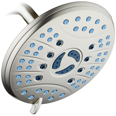 AquaCare AS-SEEN-ON-TV High-Pressure 6-setting 7-inch Rainfall Shower Head with GermShield Antimicrobial Anti-Clog Nozzles for Cleaner, More Powerful Shower! Top American Brand / Brushed Nickel Finish