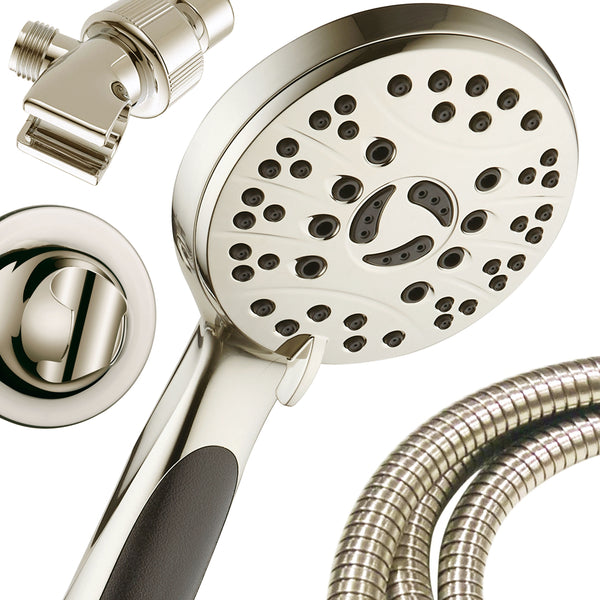 AquaSpa by AquaDance® 4236 High Pressure 6-setting Luxury Handheld Shower Head – 6 Foot Stainless Steel Hose – Anti Clog Jets – Anti Slip Grip – All Brushed Nickel Finish – Top US Brand – Includes Extra Wall Bracket