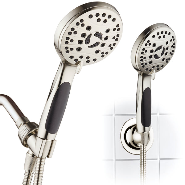 AquaSpa by AquaDance® 4236 High Pressure 6-setting Luxury Handheld Shower Head – 6 Foot Stainless Steel Hose – Anti Clog Jets – Anti Slip Grip – All Brushed Nickel Finish – Top US Brand – Includes Extra Wall Bracket