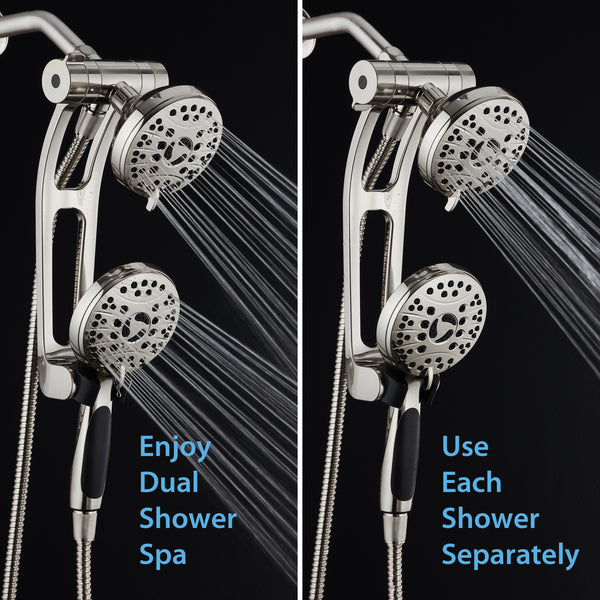 AquaSpa by AquaDance® 4248 High Pressure 48-mode Luxury 3-way Combo with Adjustable Extension Arm – Dual Rain & Handheld Shower Head – Extra Long 6 Foot Stainless Steel Hose – All Brushed Nickel Finish – Top US Brand