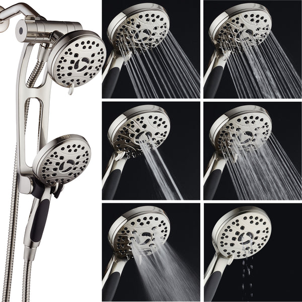AquaSpa by AquaDance® 4248 High Pressure 48-mode Luxury 3-way Combo with Adjustable Extension Arm – Dual Rain & Handheld Shower Head – Extra Long 6 Foot Stainless Steel Hose – All Brushed Nickel Finish – Top US Brand