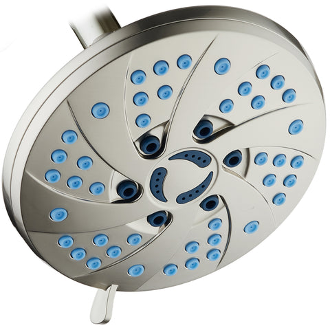AquaCare AS-SEEN-ON-TV High-Pressure Spiral 6-mode 6-inch Rain Shower Head with GermShield Antimicrobial Anti-Clog Nozzles for Cleaner, More Powerful Shower! Top American Brand / Brushed Nickel Finish