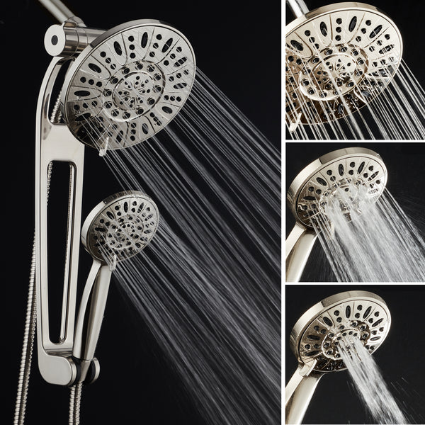 AQUABAR High-Pressure 48-mode 3-way Shower Spa Combo with Adjustable 18" Extension Arm for Easy Reach & Mobility! Enjoy Luxury 7" Rain & Handheld Shower Head Separately or Together! Brushed Nickel