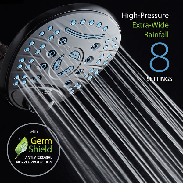 AquaCare High-Pressure 8-setting 7-inch Rainfall Shower Head with Cascading Waterfall and Antimicrobial Anti-clog Nozzles for Cleaner, More Powerful Shower! Top American Brand / Oil Rubbed Bronze Finish