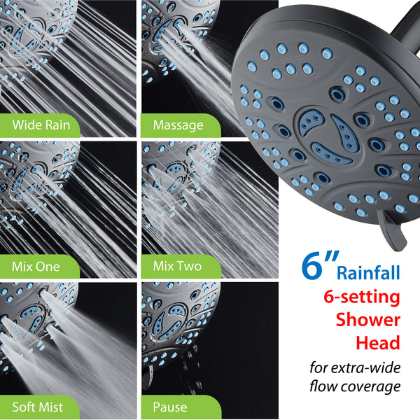 AquaCare AS-SEEN-ON-TV High-Pressure 6-setting 6-inch Rainfall Shower Head with GermShield Antimicrobial Anti-Clog Nozzles for Cleaner, More Powerful Shower! Top American Brand / Oil Rubbed Bronze Finish