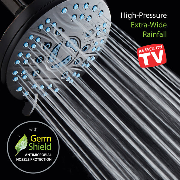 AquaCare AS-SEEN-ON-TV High-Pressure 6-setting 6-inch Rainfall Shower Head with GermShield Antimicrobial Anti-Clog Nozzles for Cleaner, More Powerful Shower! Top American Brand / Oil Rubbed Bronze Finish