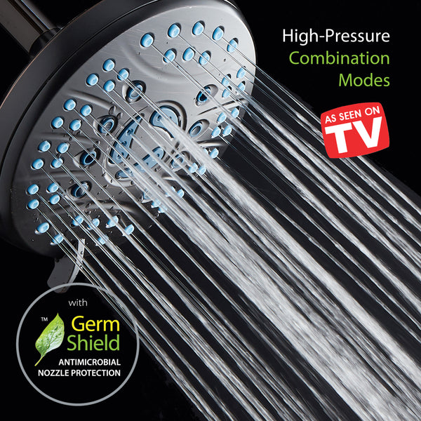 AquaCare AS-SEEN-ON-TV High-Pressure 6-setting 6-inch Rainfall Shower Head with GermShield Antimicrobial Anti-Clog Nozzles for Cleaner, More Powerful Shower! Top American Brand / Oil Rubbed Bronze Finish