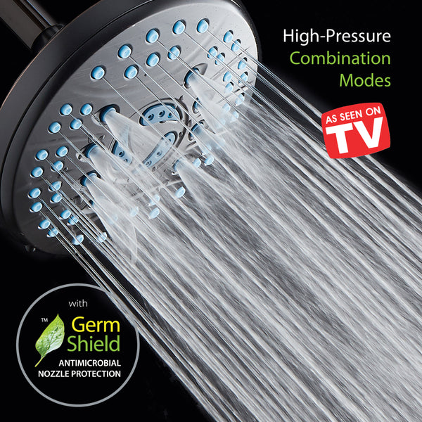 AquaCare AS-SEEN-ON-TV High-Pressure 6-setting 6-inch Rainfall Shower Head with GermShield Antimicrobial Anti-Clog Nozzles for Cleaner, More Powerful Shower! Top American Brand / Oil Rubbed Bronze Finish