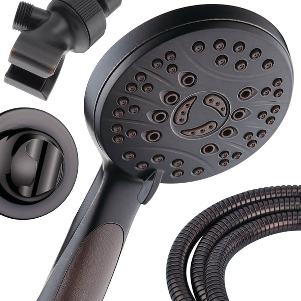 AquaSpa by AquaDance® 4336 High Pressure 6-setting Luxury Handheld Shower Head – 6 Foot Stainless Steel Hose – Anti Clog Jets – Anti Slip Grip – All Oil Rubbed Bronze Finish – Top US Brand – Includes Extra Wall Bracket