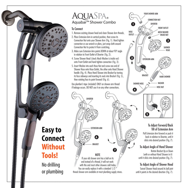 AquaSpa by AquaDance® 4348 High Pressure 48-mode Luxury 3-way Combo with Adjustable Extension Arm – Dual Rain & Handheld Shower Head – Extra Long 6 Foot Stainless Steel Hose – All Oil Rubbed Bronze Finish – Top US Brand