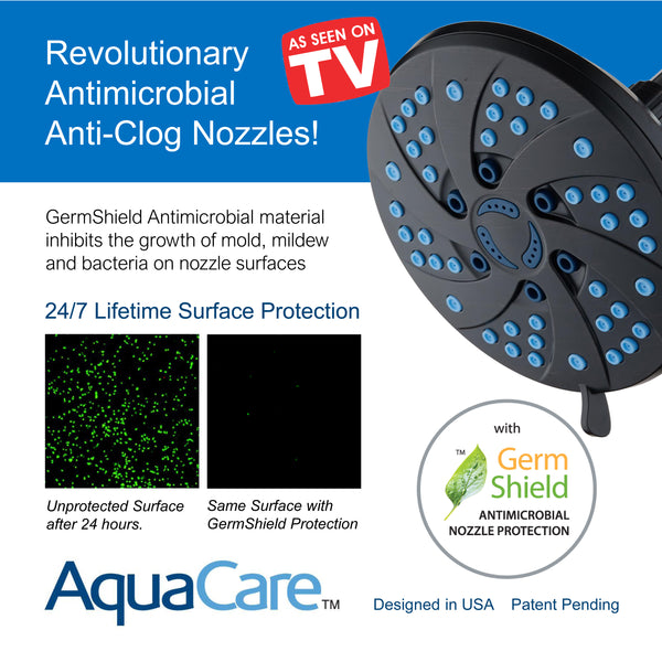 AquaCare AS-SEEN-ON-TV High-Pressure Spiral 6-mode 6-inch Rain Shower Head with GermShield Antimicrobial Anti-Clog Nozzles for Cleaner, More Powerful Shower! Top American Brand / Oil Rubbed Bronze Finish