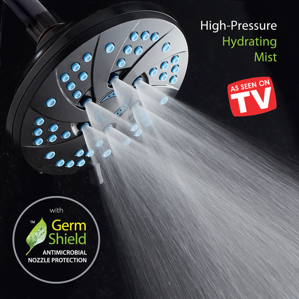 AquaCare AS-SEEN-ON-TV High-Pressure Spiral 6-mode 6-inch Rain Shower Head with GermShield Antimicrobial Anti-Clog Nozzles for Cleaner, More Powerful Shower! Top American Brand / Oil Rubbed Bronze Finish