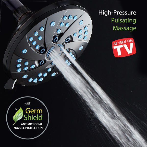 AquaCare AS-SEEN-ON-TV High-Pressure Spiral 6-mode 6-inch Rain Shower Head with GermShield Antimicrobial Anti-Clog Nozzles for Cleaner, More Powerful Shower! Top American Brand / Oil Rubbed Bronze Finish