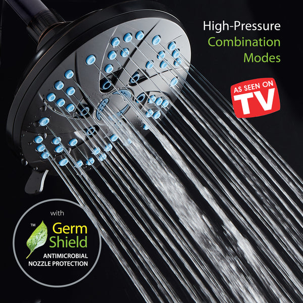 AquaCare AS-SEEN-ON-TV High-Pressure Spiral 6-mode 6-inch Rain Shower Head with GermShield Antimicrobial Anti-Clog Nozzles for Cleaner, More Powerful Shower! Top American Brand / Oil Rubbed Bronze Finish