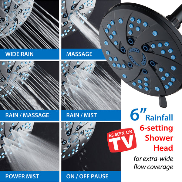 AquaCare AS-SEEN-ON-TV High-Pressure Spiral 6-mode 6-inch Rain Shower Head with GermShield Antimicrobial Anti-Clog Nozzles for Cleaner, More Powerful Shower! Top American Brand / Oil Rubbed Bronze Finish