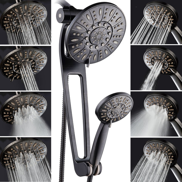 AQUABAR High-Pressure 48-mode 3-way Shower Spa Combo with Adjustable 18" Extension Arm for Easy Reach & Mobility! Enjoy Luxury 7" Rain & Handheld Shower Head Separately or Together! Oil-Rubbed Bronze