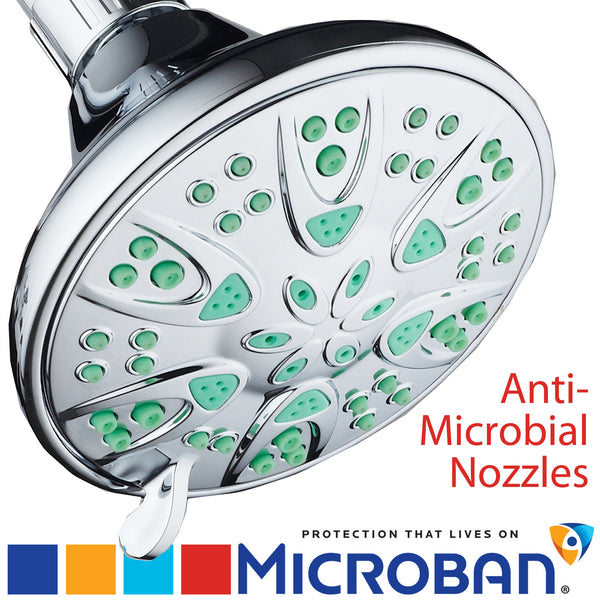AquaDance® 5502 Antimicrobial/Anti-Clog High-Pressure 6-setting Shower Head by AquaDance with Microban Nozzle Protection from Growth of Mold, Mildew & Bacteria for Stronger Shower! Aqua Green