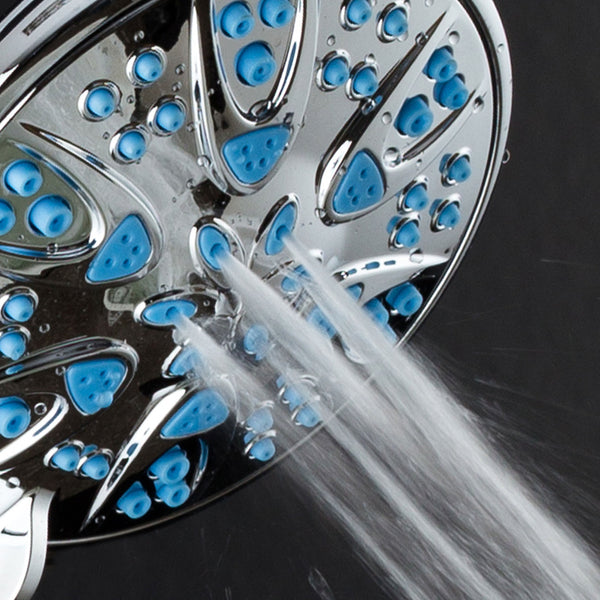 AquaDance® 5504 Antimicrobial / Anti-Clog High-Pressure 6-Setting Shower Head with Microban Nozzle Protection from Growth of Mold, Mildew & Bacteria for Stronger Shower! 4" Aqua Blue