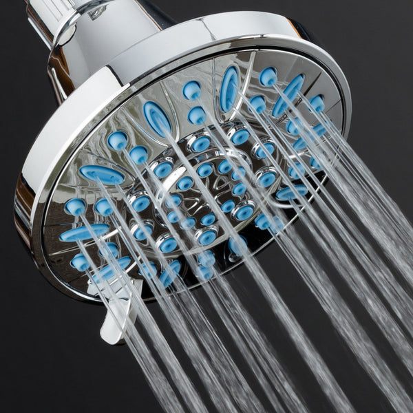 AquaDance® 5505 Antimicrobial/Anti-Clog High-Pressure 6-setting Shower Head by AquaDance with Microban Nozzle Protection from Growth of Mold, Mildew & Bacteria for Stronger Shower! (Chrome / Wave Blue Jets)