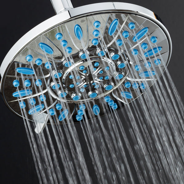 AquaDance® 5508 7-inch 6-Setting Rainfall Showerhead with Anti-Microbial Microban Protection from Mold, Mildew, and Bacteria – Clog-Free Wave Blue Jets, Chrome / Wave Blue Jets