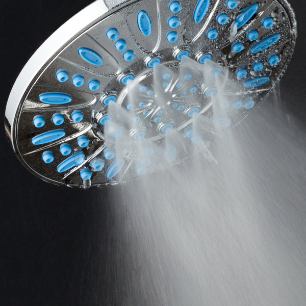 AquaDance® 5508 7-inch 6-Setting Rainfall Showerhead with Anti-Microbial Microban Protection from Mold, Mildew, and Bacteria – Clog-Free Wave Blue Jets, Chrome / Wave Blue Jets