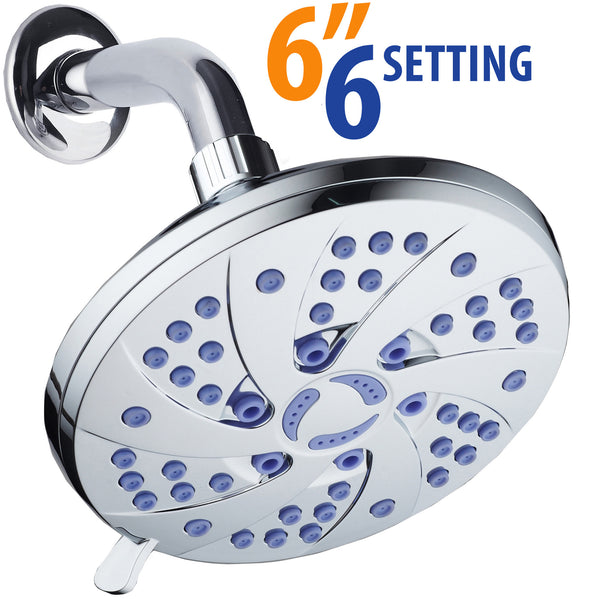 AquaDance® 5509 6-inch 6-Setting Rainfall Showerhead with Anti-Microbial Microban Protection from Mold, Mildew, and Bacteria - Clog-Free Sunset Blue Jets, Chrome Finish